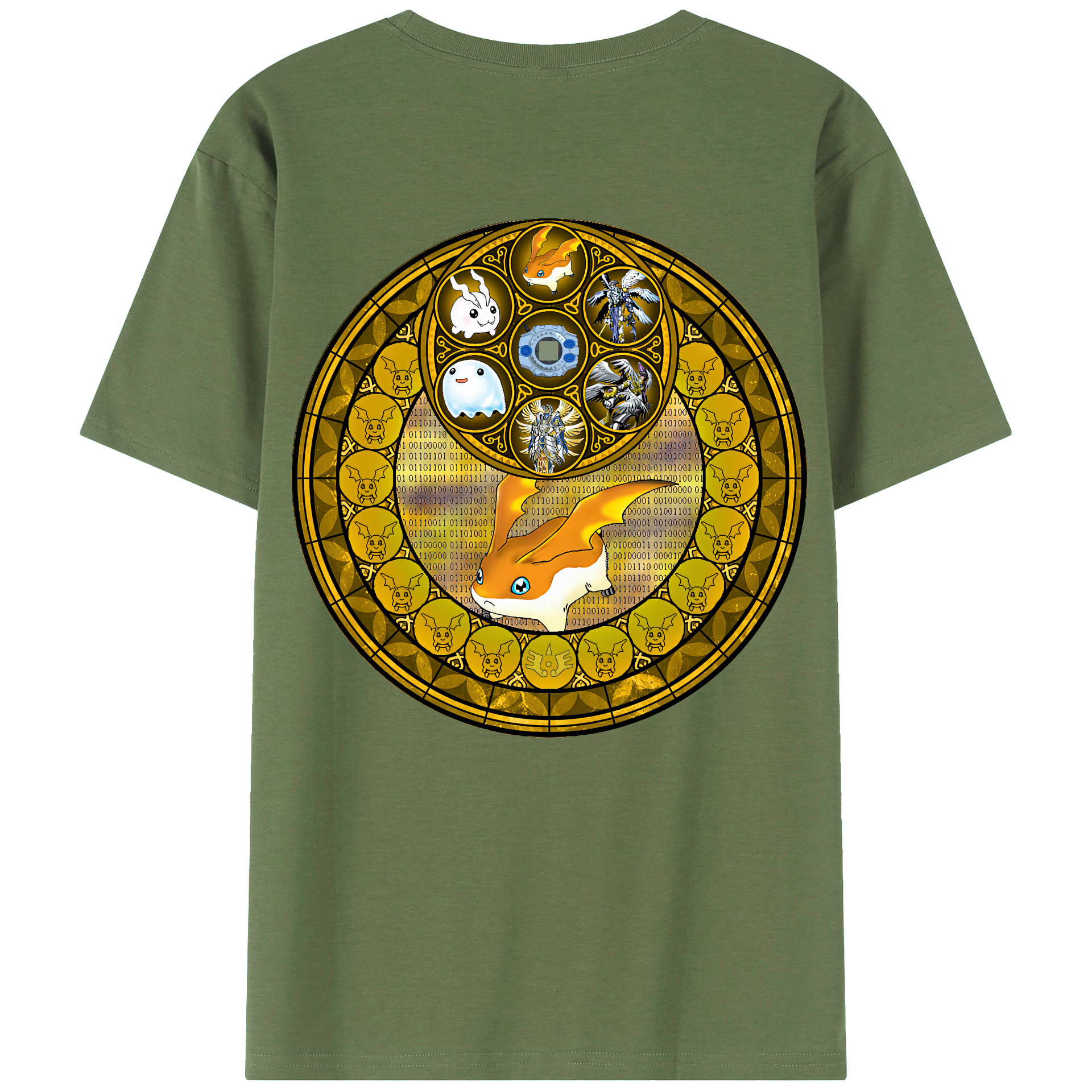 （画像用） Digimon デジタルモンスター/デジモン 綿100％ メンズ半袖Tシャツ（バックプリント） 通気性